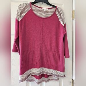 2/$15 Pretty Pink and Gray Striped Sweater